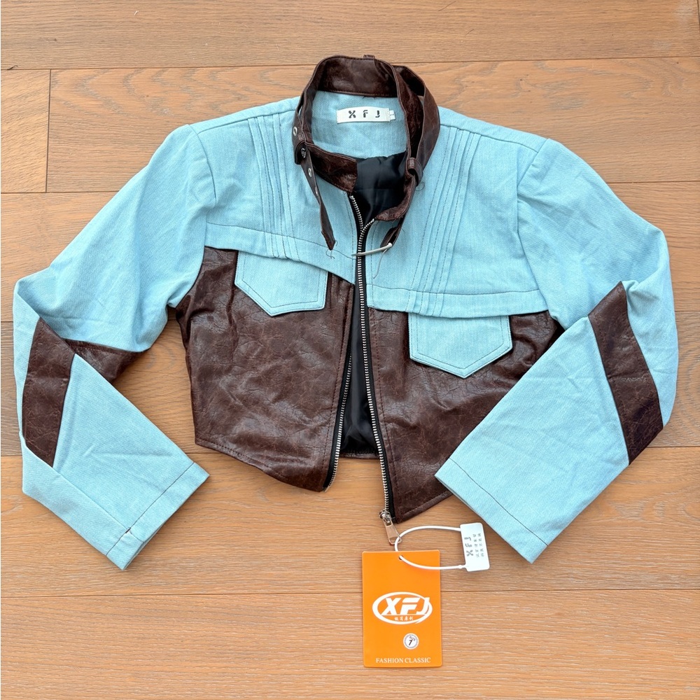 Denim and Leather Cropped Jacket